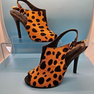Rebecca Minkoff Cheetah‎ Calf Hair Peep Toe Slingback Stiletto Heels SEXY Sz 6M